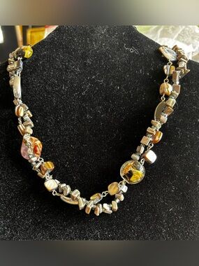 Handcrafted Iridescent Glass and Paua Bead Set- Brown/Gray/Silver